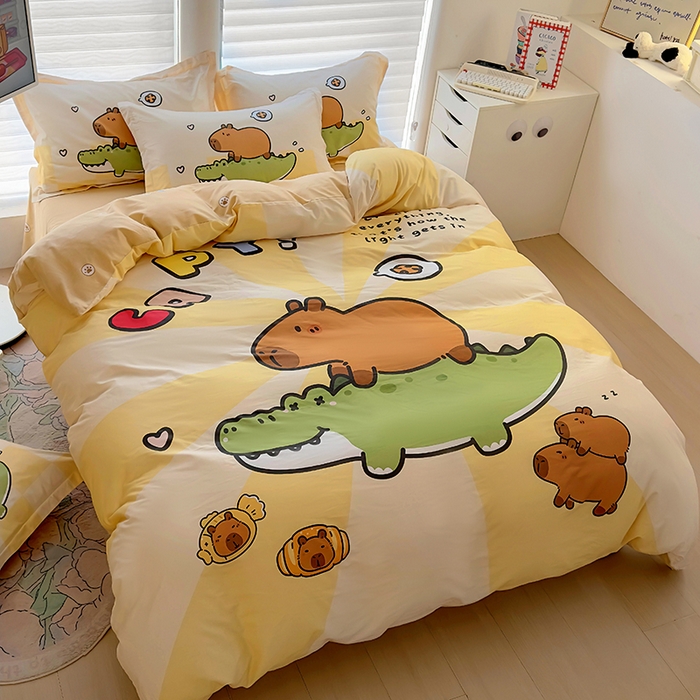 91家纺网 家纺一手货源 找家纺 2025新款原创设计卡皮巴拉全棉四件套-有作品登记证书 趴趴巴拉