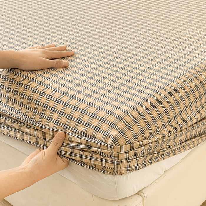 91家纺网 家纺一手货源 找家纺 2025新款全棉水洗棉套件-单床笠 春野咖