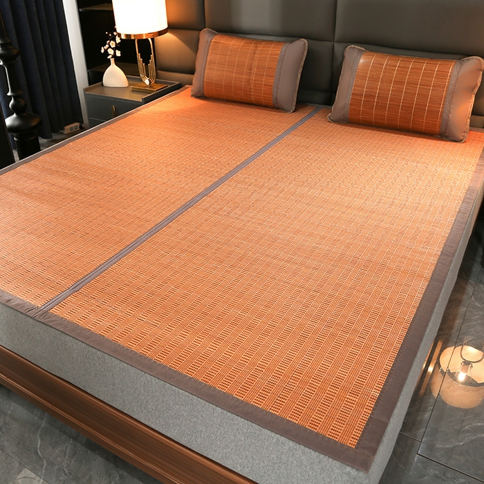 91家纺网 家纺一手货源 找家纺 森璐家纺 2025新款茶香养生竹席藤席草席冰丝席凉席子 金砖清凉席-反面亚草