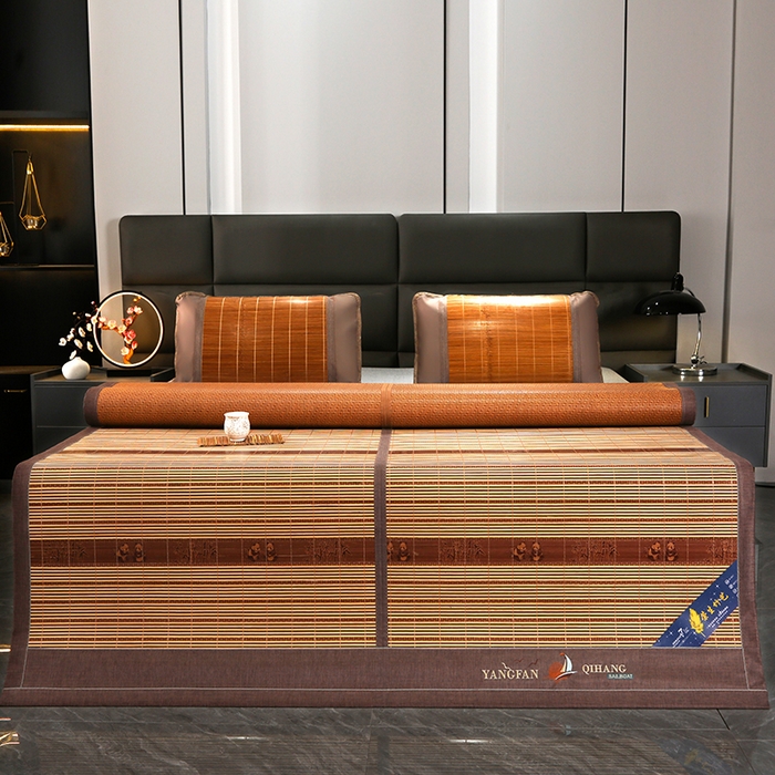 91家纺网 家纺一手货源 找家纺 森璐家纺 2025新款茶香养生竹席藤席草席冰丝席凉席子 富贵抱竹-反面冰藤