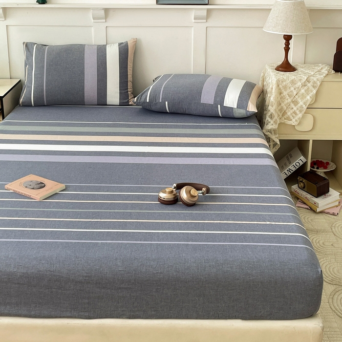 91家纺网 家纺一手货源 找家纺 2025新款全棉水洗棉套件-单床笠 流年灰