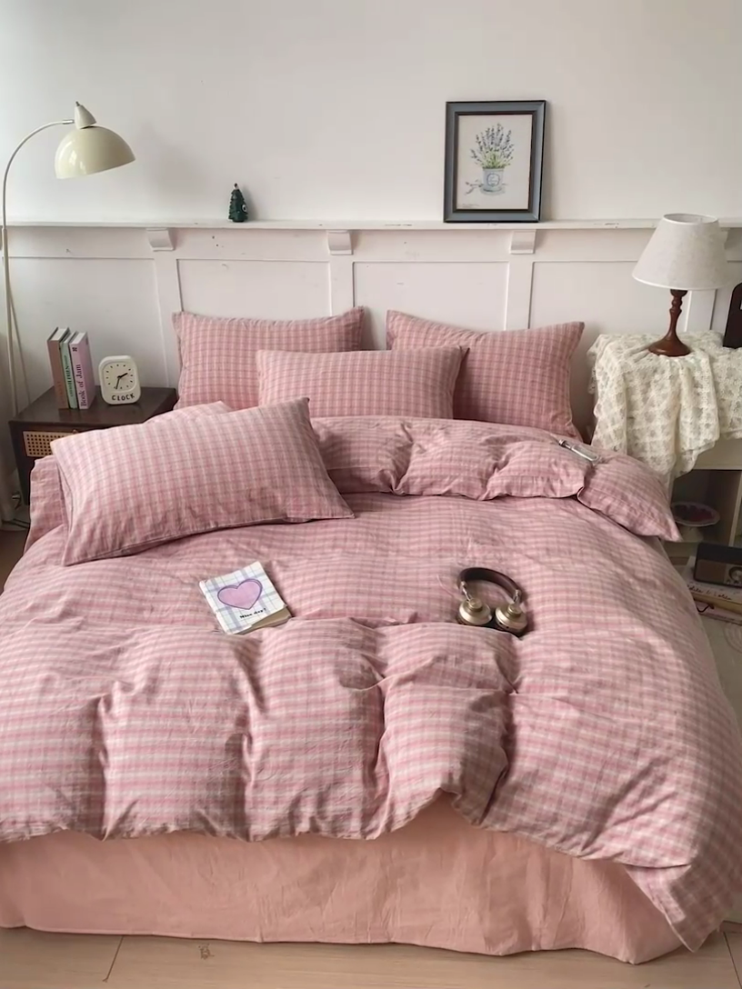 91家纺网 家纺一手货源 找家纺 大柏树 2025新款全棉水洗棉套件-床单四件套 日落红