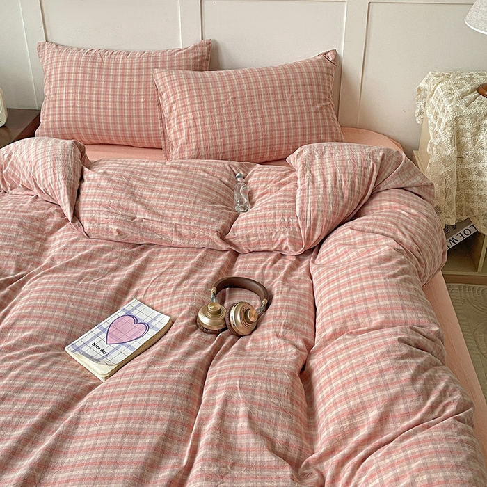 91家纺网 家纺一手货源 找家纺 大柏树 2025新款全棉水洗棉套件-床单四件套 日落红