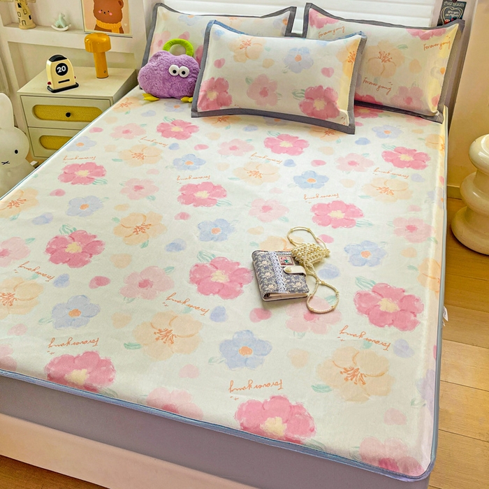 91家纺网 家纺一手货源 找家纺 金盛纺 2025新款A类数码印花冰丝席-床笠款 天女散花