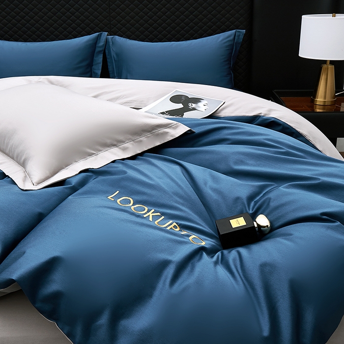 91家纺网 家纺一手货源 找家纺 皇寝世家家居 2025新款全棉纯棉A类100s长绒棉四件套刺绣绣花纯色贡缎床单款-诗雅 诗雅-湖蓝色