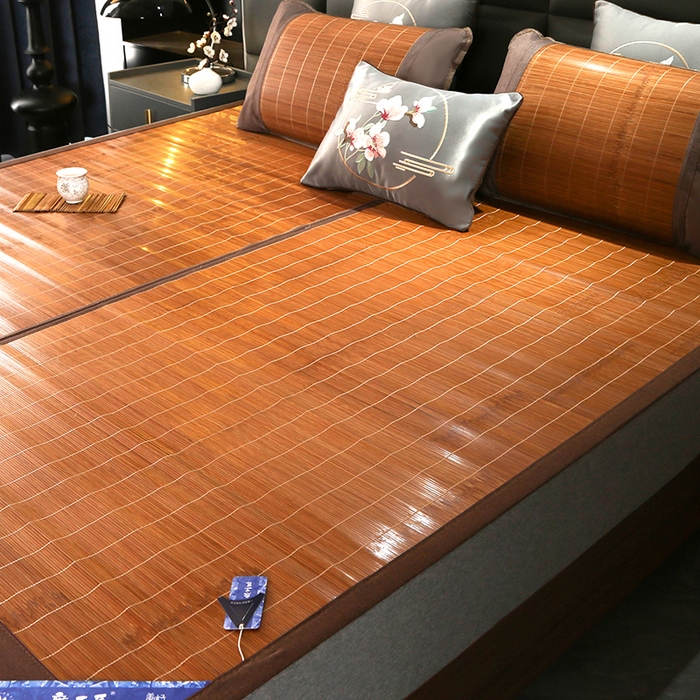 91家纺网 家纺一手货源 找家纺 森璐家纺 2025新款茶香养生竹席藤席草席冰丝席凉席子 艾草驱蚊席-反面冰丝