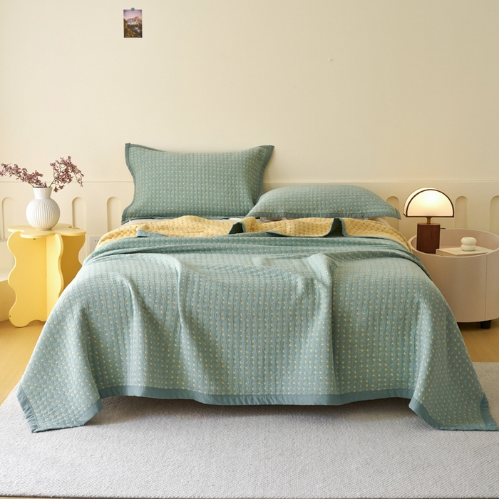 91家纺网 家纺一手货源 找家纺 棠薇家纺  2025新款北欧风盖毯毛巾被 星空绿