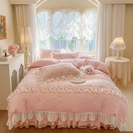 91家纺网 家纺一手货源 找家纺 （总）网红馆（ck家纺） 2025新款优舒棉蕾丝花边床裙四件套-玛格丽