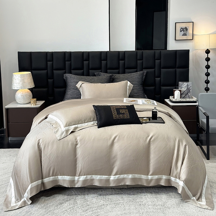 91家纺网 家纺一手货源 找家纺 若未家居 LOVEWE HOUSE 2025新款天丝提花套件撞色轻奢风四件套-天丝布拉格 天丝布拉格 香槟米