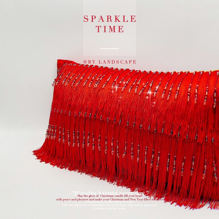 91家纺网 家纺一手货源 找家纺 （总）新款婚庆大红全棉100支珠帘流苏抱枕-珠联璧合