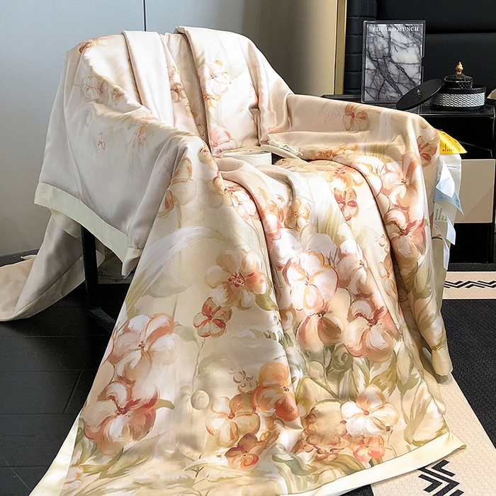 91家纺网 家纺一手货源 找家纺 若未家居 LOVEWE HOUSE 2025新款兰精天丝印花夏被及夏被四件套 花西子 米（床单款+床盖款）