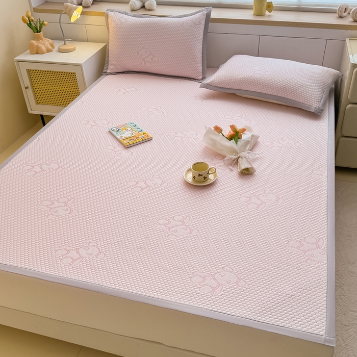 91家纺网 家纺一手货源 找家纺 999家纺   2025新款凉感提花冰豆豆凉席三件套 冰块熊-粉（凉席款）