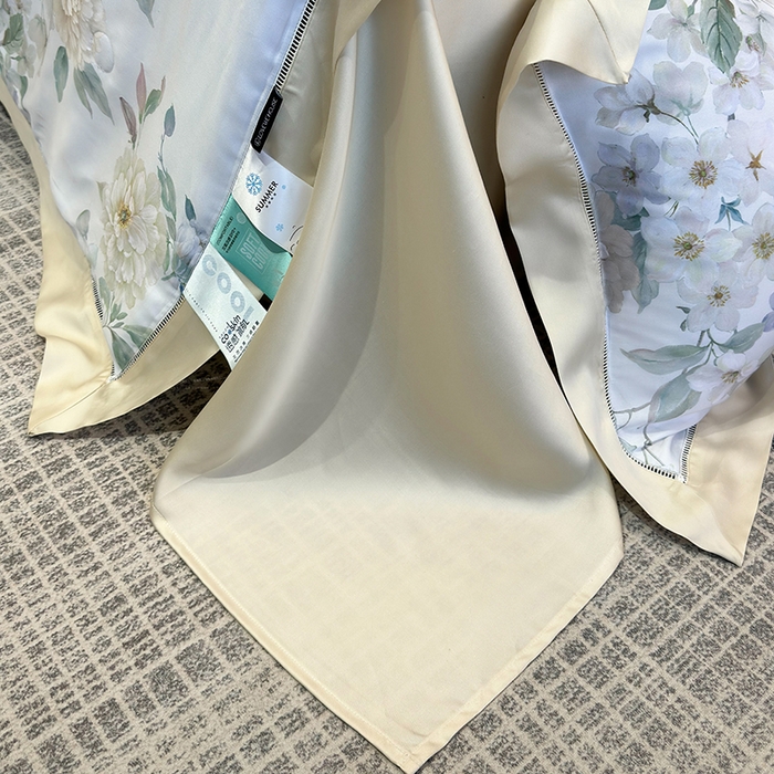 91家纺网 家纺一手货源 找家纺 若未家居 LOVEWE HOUSE 2025新款兰精天丝印花夏被及夏被四件套 白茶（床单款+床盖款）