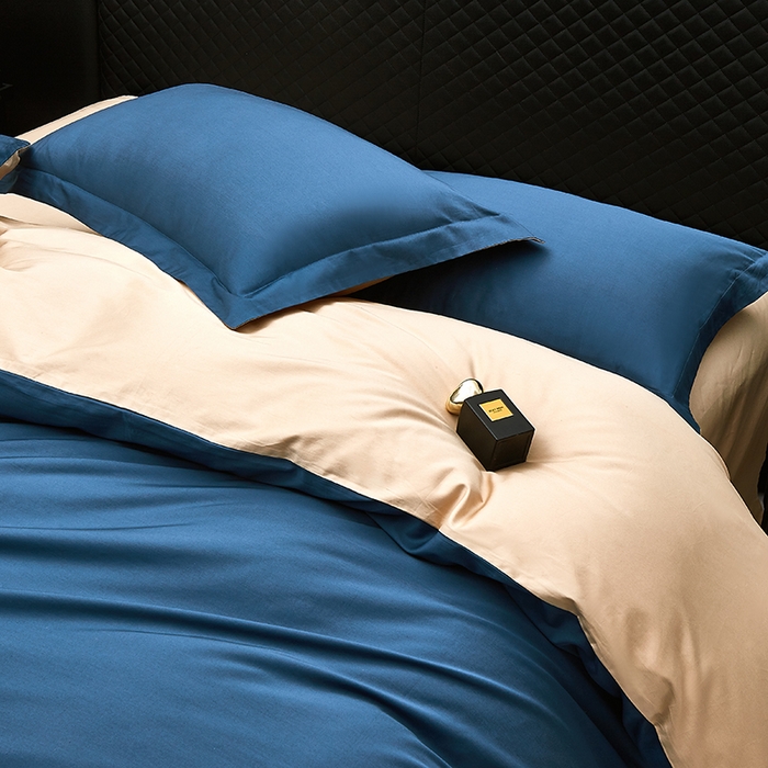 91家纺网 家纺一手货源 找家纺 皇寝世家家居 2025新款全棉纯棉A类100s长绒棉四件套刺绣绣花纯色贡缎床单款-诗雅 诗雅-藏青色