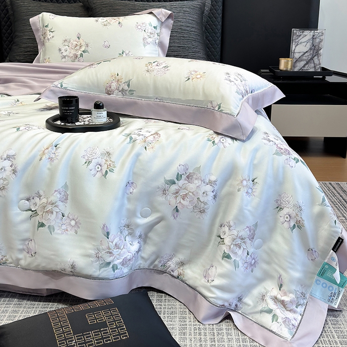 91家纺网 家纺一手货源 找家纺 若未家居 LOVEWE HOUSE 2025新款兰精天丝印花夏被及夏被四件套 爱意浓郁（床单款+床盖款）