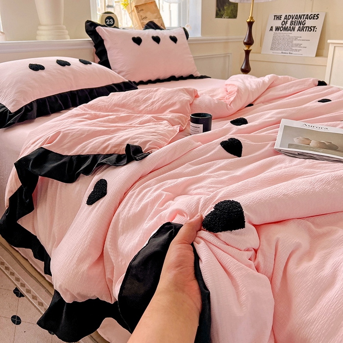 91家纺网 家纺一手货源 找家纺 梦之岛 2025新款韩版小泡泡水洗棉毛巾绣四件套-蝶梦 蝶梦爱心-玉