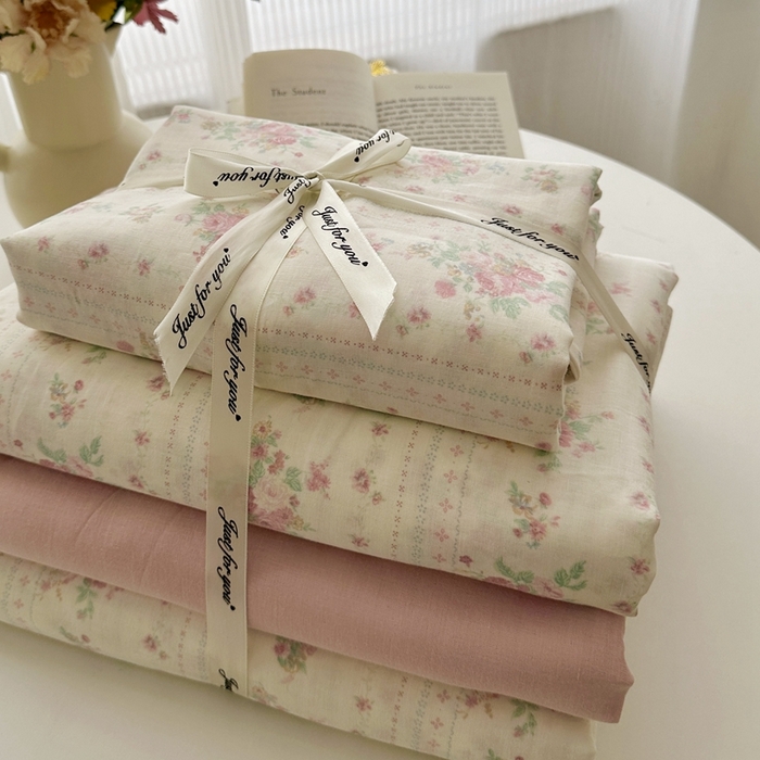 91家纺网 家纺一手货源 找家纺 优品阁  2025新款A类全棉有氧双层纱四件套 蔷薇