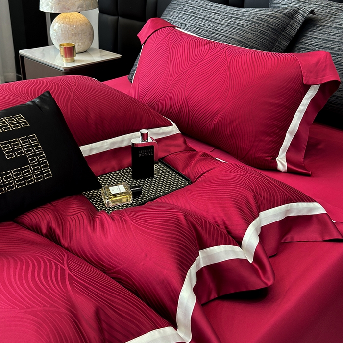 91家纺网 家纺一手货源 找家纺 （总）若未家居 LOVEWE HOUSE 2025新款天丝提花套件撞色轻奢风四件套-天丝布拉格