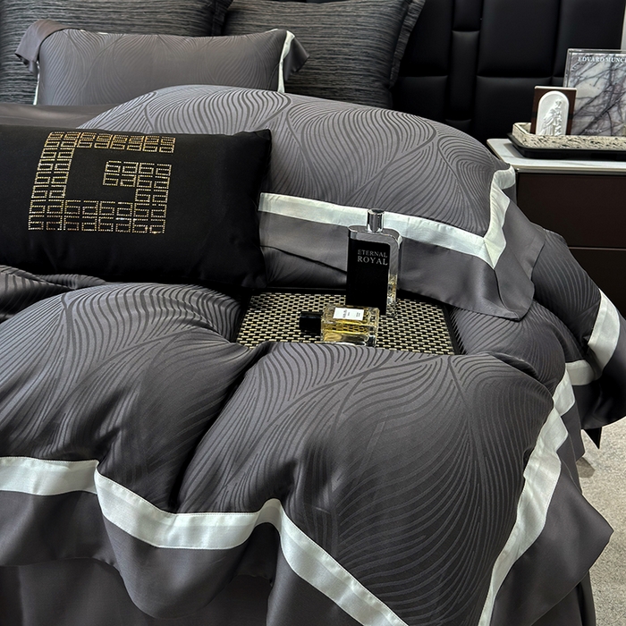 91家纺网 家纺一手货源 找家纺 若未家居 LOVEWE HOUSE 2025新款天丝提花套件撞色轻奢风四件套-天丝布拉格 天丝布拉格 玄灰