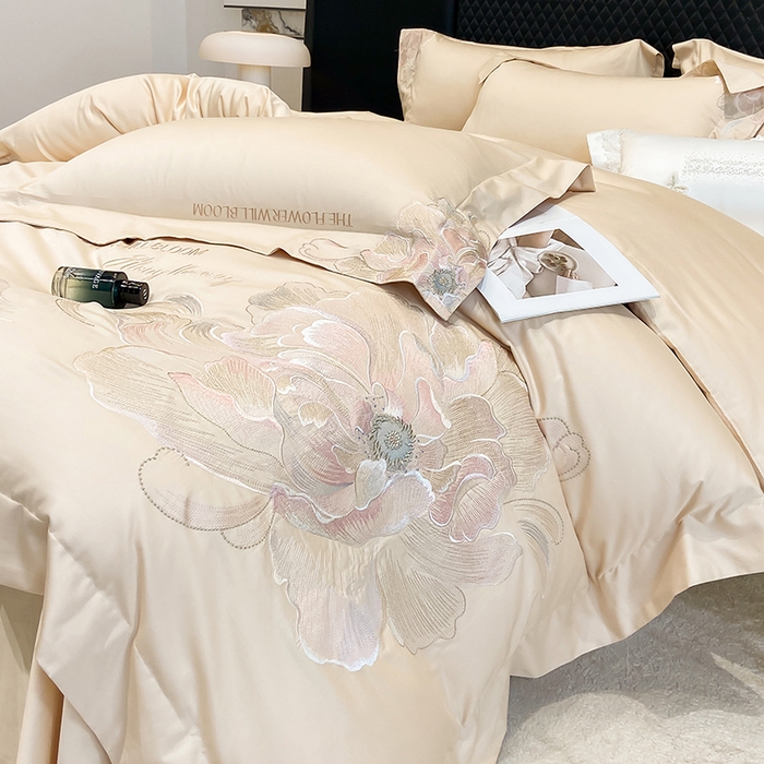 91家纺网 家纺一手货源 找家纺 星蕴家纺 2025新款100支澳棉正宗长绒棉四件套-绽放 绽放 麦穗金