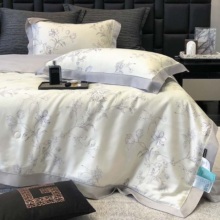 91家纺网 家纺一手货源 找家纺 若未家居 LOVEWE HOUSE 2025新款兰精天丝印花夏被及夏被四件套 白玉芝芝（床单款+床盖款）