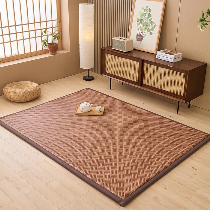 91家纺网 家纺一手货源 找家纺 绒艺席业 2025新款PE藤席地垫 饼干花 白玉