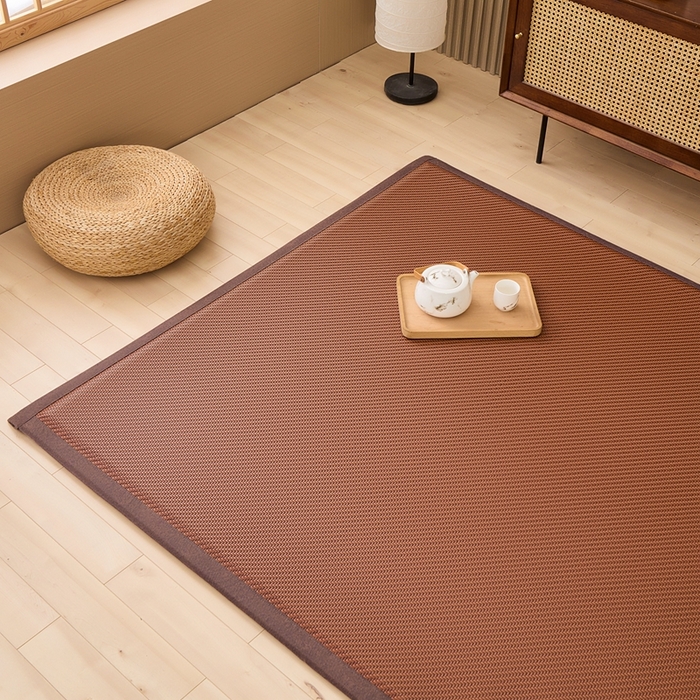 91家纺网 家纺一手货源 找家纺 绒艺席业 2025新款PE藤席地垫 斜纹编织 咖