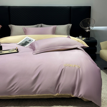 91家纺网 家纺一手货源 找家纺 （总）皇寝世家家居 2025新款全棉纯棉A类100s长绒棉四件套刺绣绣花纯色贡缎床单款-诗雅