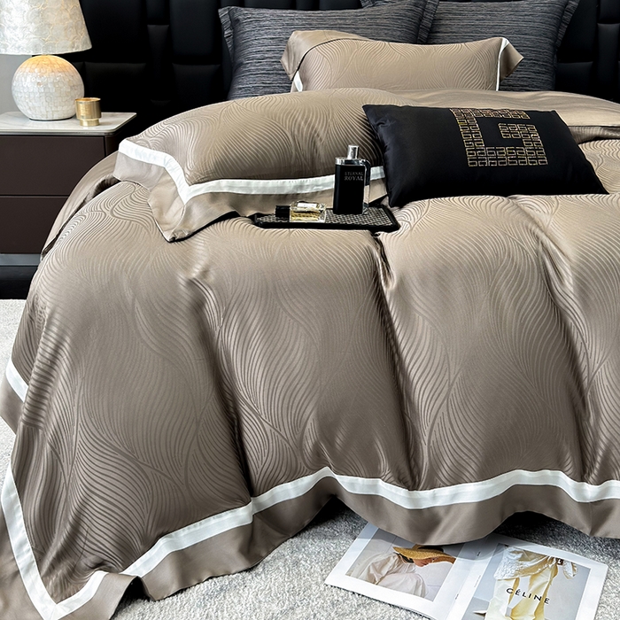 91家纺网 家纺一手货源 找家纺 若未家居 LOVEWE HOUSE 2025新款天丝提花套件撞色轻奢风四件套-天丝布拉格 天丝布拉格 美拉德棕