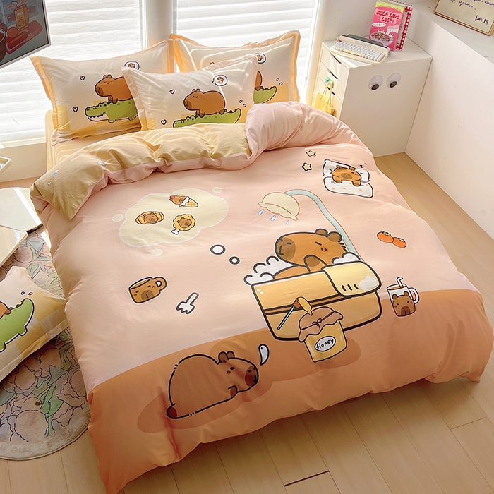 91家纺网 家纺一手货源 找家纺 2025新款原创设计卡皮巴拉全棉四件套-有作品登记证书 向往的生活