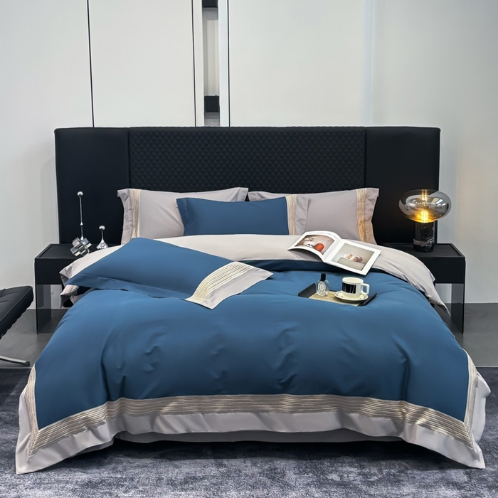 91家纺网 家纺一手货源 找家纺 皇寝世家家居 2025新款100支长绒棉磨毛四件套纯棉全棉冬保暖床单加厚床上被套-欧文系列 蓝灰