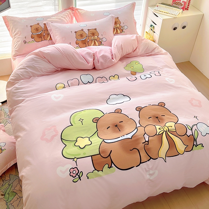 91家纺网 家纺一手货源 找家纺 2025新款原创设计卡皮巴拉全棉四件套-有作品登记证书 阳光巴拉