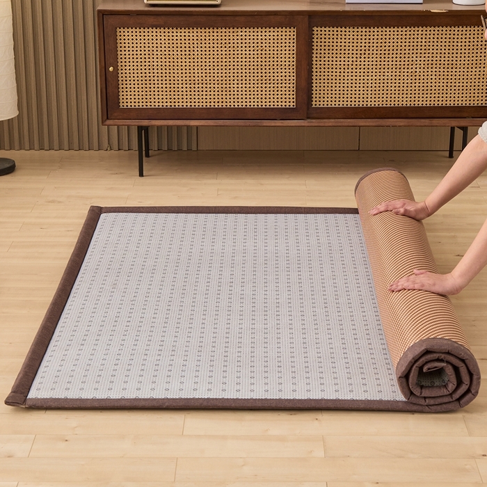 91家纺网 家纺一手货源 找家纺 绒艺席业 2025新款PE藤席地垫 斜纹编织 白玉