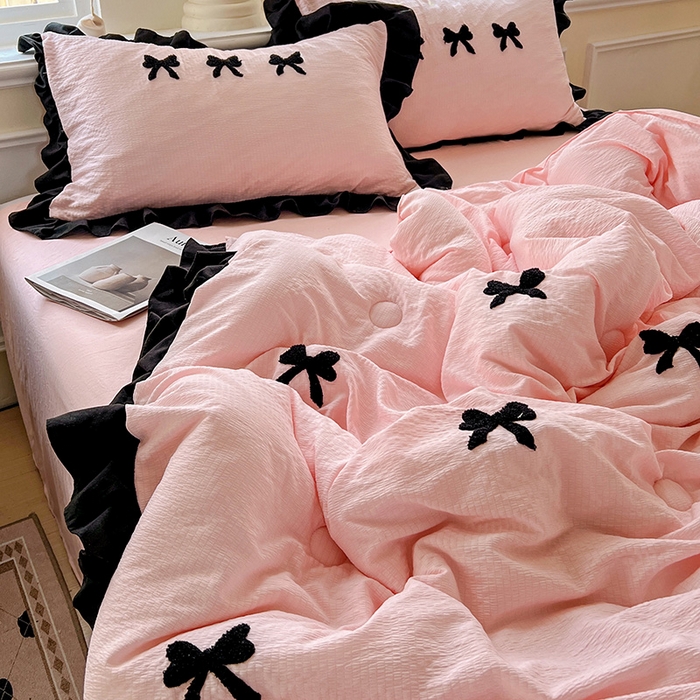 91家纺网 家纺一手货源 找家纺 （总）梦之岛 2025新款韩版小泡泡水洗棉毛巾绣四件套-蝶梦