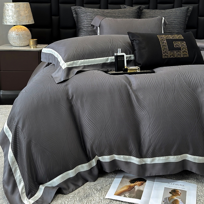 91家纺网 家纺一手货源 找家纺 若未家居 LOVEWE HOUSE 2025新款天丝提花套件撞色轻奢风四件套-天丝布拉格 天丝布拉格 玄灰