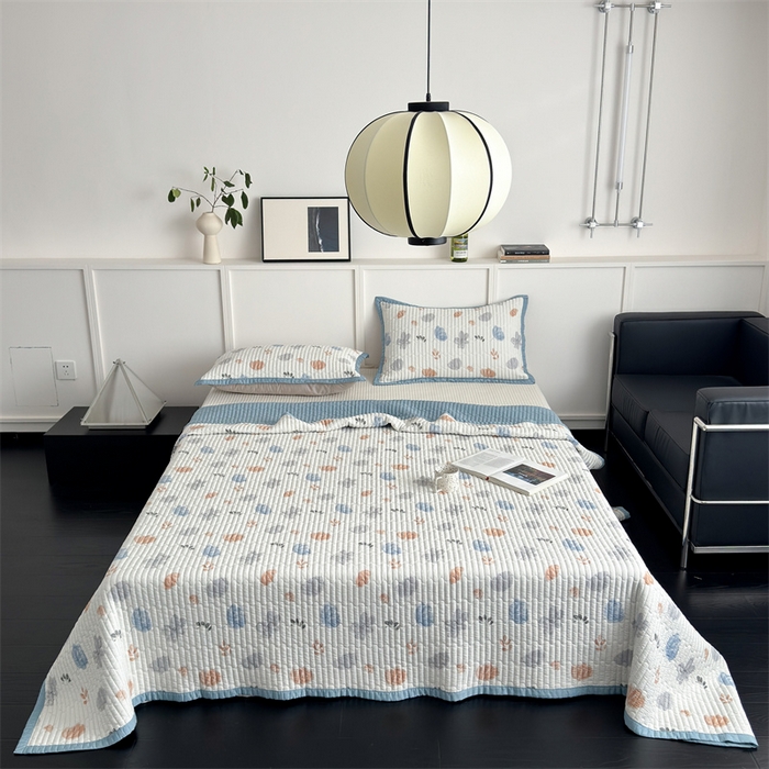 91家纺网 家纺一手货源 找家纺 美优兰 2025春夏新款双面天丝高温砂洗床盖 蓝海