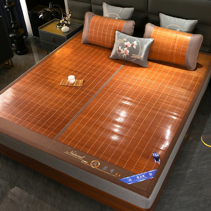 91家纺网 家纺一手货源 找家纺 森璐家纺 2025新款茶香养生竹席藤席草席冰丝席凉席子 茶香养生席-反面冰丝