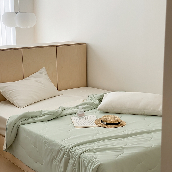 91家纺网 家纺一手货源 找家纺 时年家纺 2025新款升级版180克高定即刻凉感夏被 抹茶绿