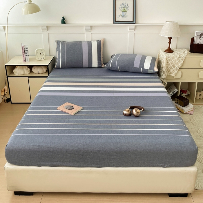 91家纺网 家纺一手货源 找家纺 2025新款全棉水洗棉套件-单床笠 流年灰