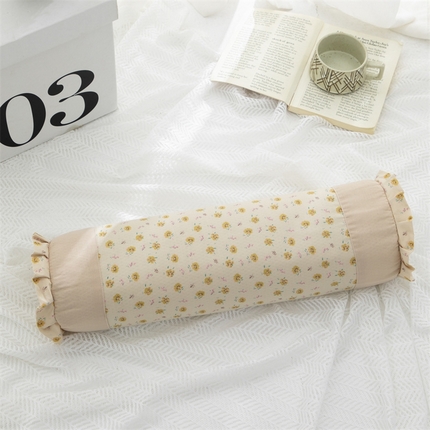 织布人2025新款荞麦枕全棉小碎花圆柱枕颈椎枕牵引反弓拉伸颈椎枕头  全棉颈椎圆柱枕-绿野浅黄【荞麦壳】 12*46*8cm