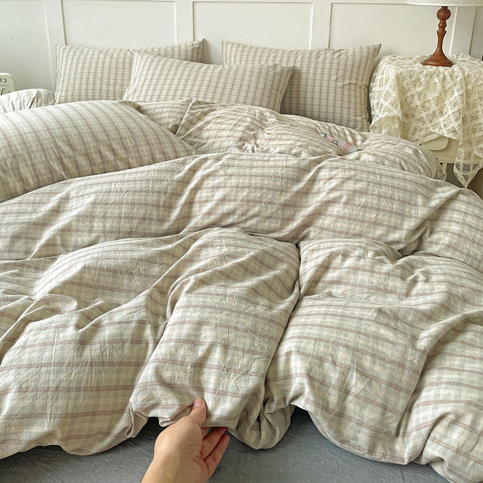 91家纺网 家纺一手货源 找家纺 大柏树 2025新款全棉水洗棉套件-床单四件套 日落灰