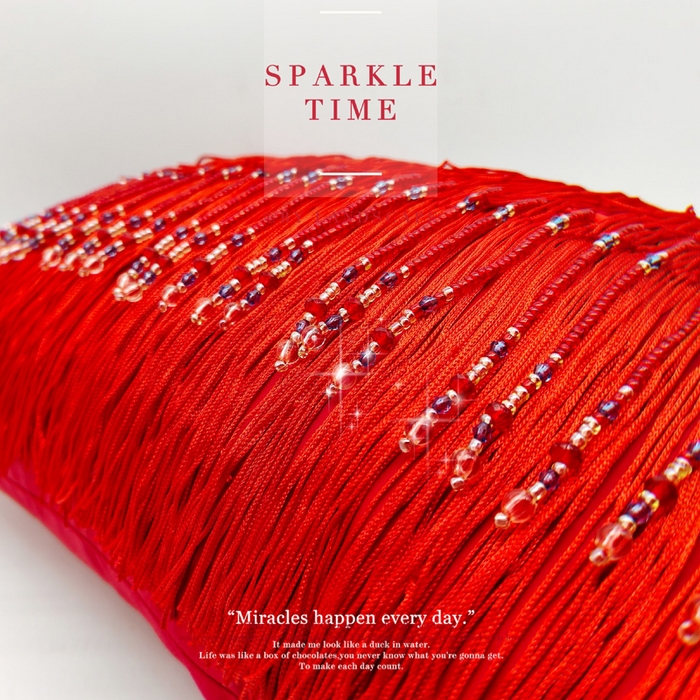 91家纺网 家纺一手货源 找家纺 （总）新款婚庆大红全棉100支珠帘流苏抱枕-珠联璧合