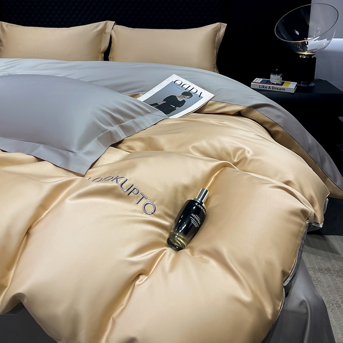 91家纺网 家纺一手货源 找家纺 皇寝世家家居 2025新款全棉纯棉A类100s长绒棉四件套刺绣绣花纯色贡缎床单款-诗雅 诗雅-香槟金