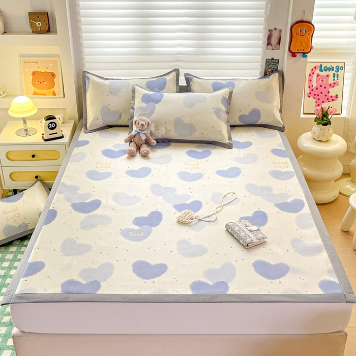 91家纺网 家纺一手货源 找家纺 金盛纺 2025新款A类数码印花冰丝席-床席款 心心相印