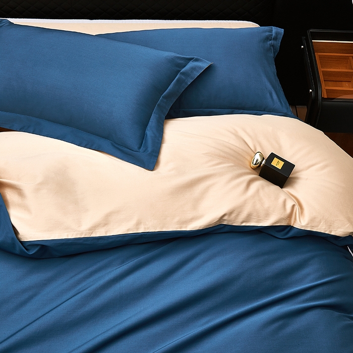 91家纺网 家纺一手货源 找家纺 皇寝世家家居 2025新款全棉纯棉A类100s长绒棉四件套刺绣绣花纯色贡缎床单款-诗雅 诗雅-藏青色