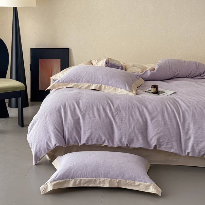 91家纺网 家纺一手货源 找家纺 若未家居 LOVEWE HOUSE 2025新款50S色织空气层水洗大提花全棉四件套 梦蝶-有氧紫