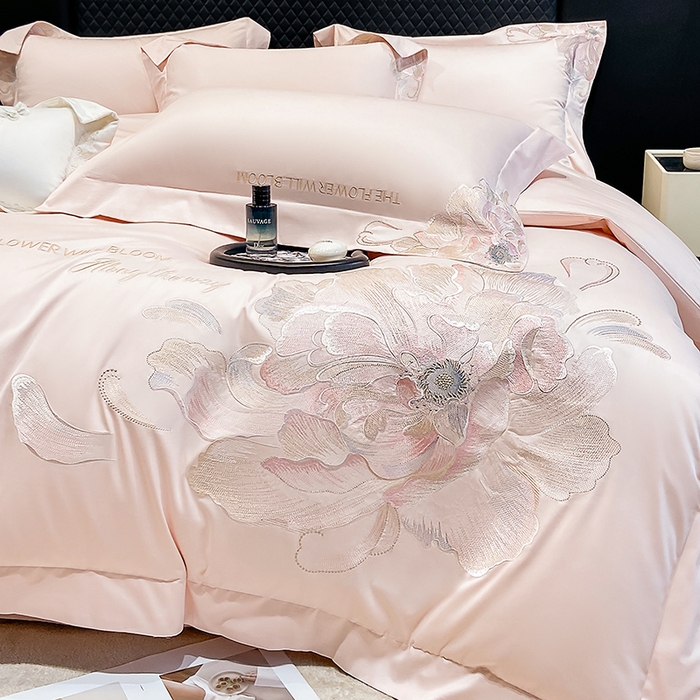 91家纺网 家纺一手货源 找家纺 星蕴家纺 2025新款100支澳棉正宗长绒棉四件套-绽放 绽放 西柚粉