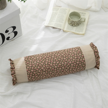 织布人2025新款荞麦枕全棉小碎花圆柱枕颈椎枕牵引反弓拉伸颈椎枕头  全棉颈椎圆柱枕-玫瑰深咖【荞麦壳】12*46*8cm