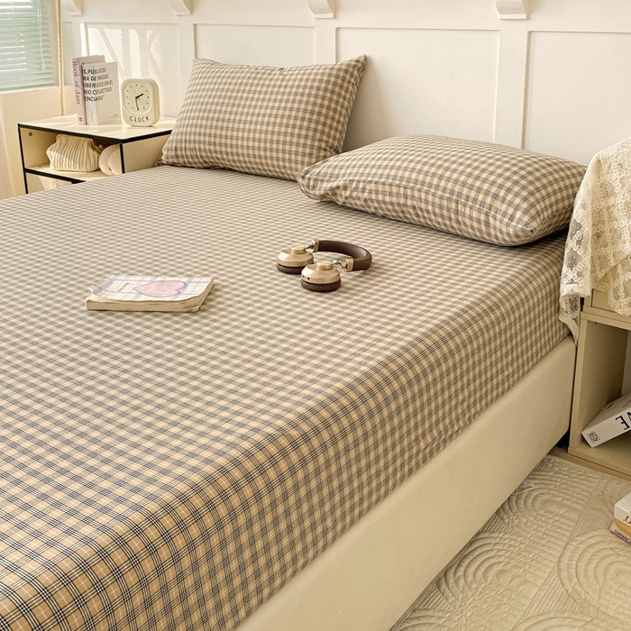 91家纺网 家纺一手货源 找家纺 2025新款全棉水洗棉套件-单床笠 春野咖