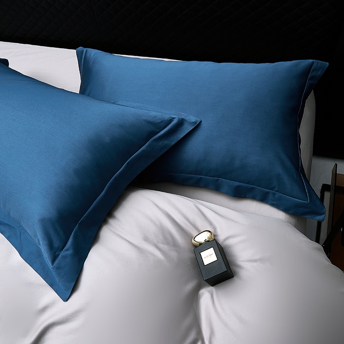 91家纺网 家纺一手货源 找家纺 皇寝世家家居 2025新款全棉纯棉A类100s长绒棉四件套刺绣绣花纯色贡缎床单款-诗雅 诗雅-湖蓝色